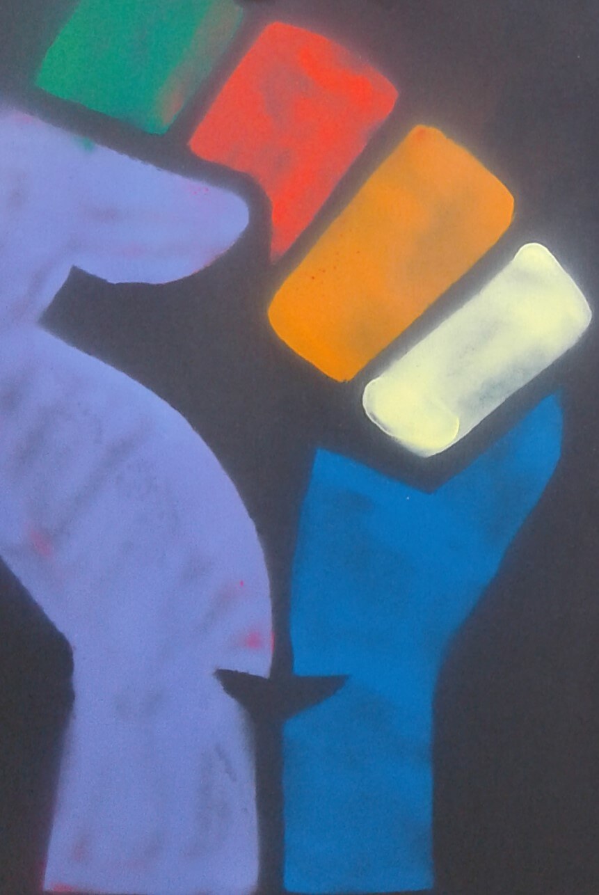 Raised fist protest sign. Artistic activism.