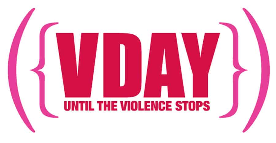 V Day: Until the violence ends sign in red letters
