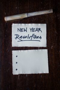 New Year's Resolution list with no items added. Setting smart goals. Achievable New Year's resolution ideas.