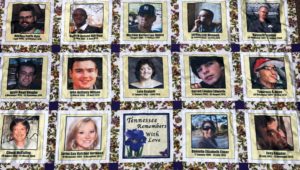 uicide memorial quilt with square representing a person lost to suicide