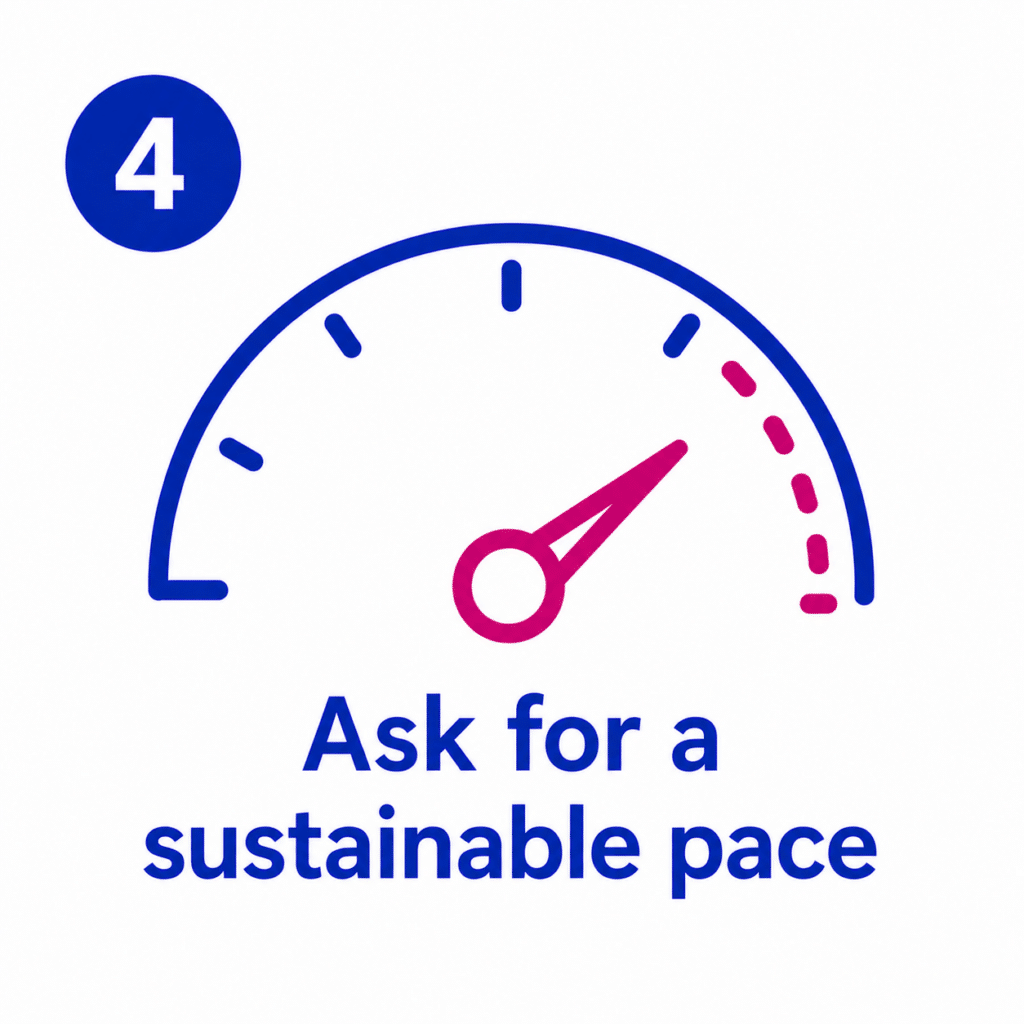 Graphic showing a speedometer to illstrate asking for a sustainable pace for activist burnout prevention.